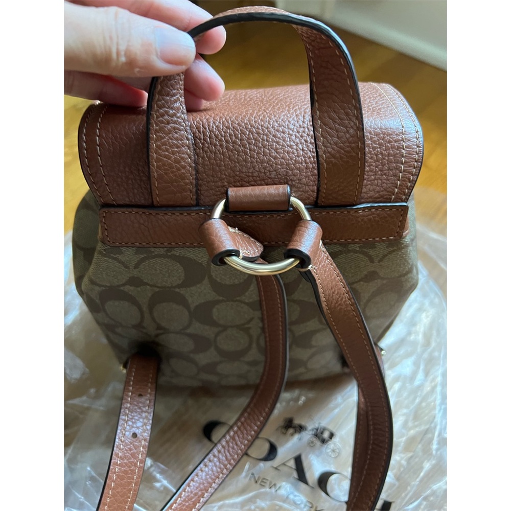 Coach Brown Signature Canvas Mini Backpack with Dark Brown Leather Trim - Picture 5 of 6